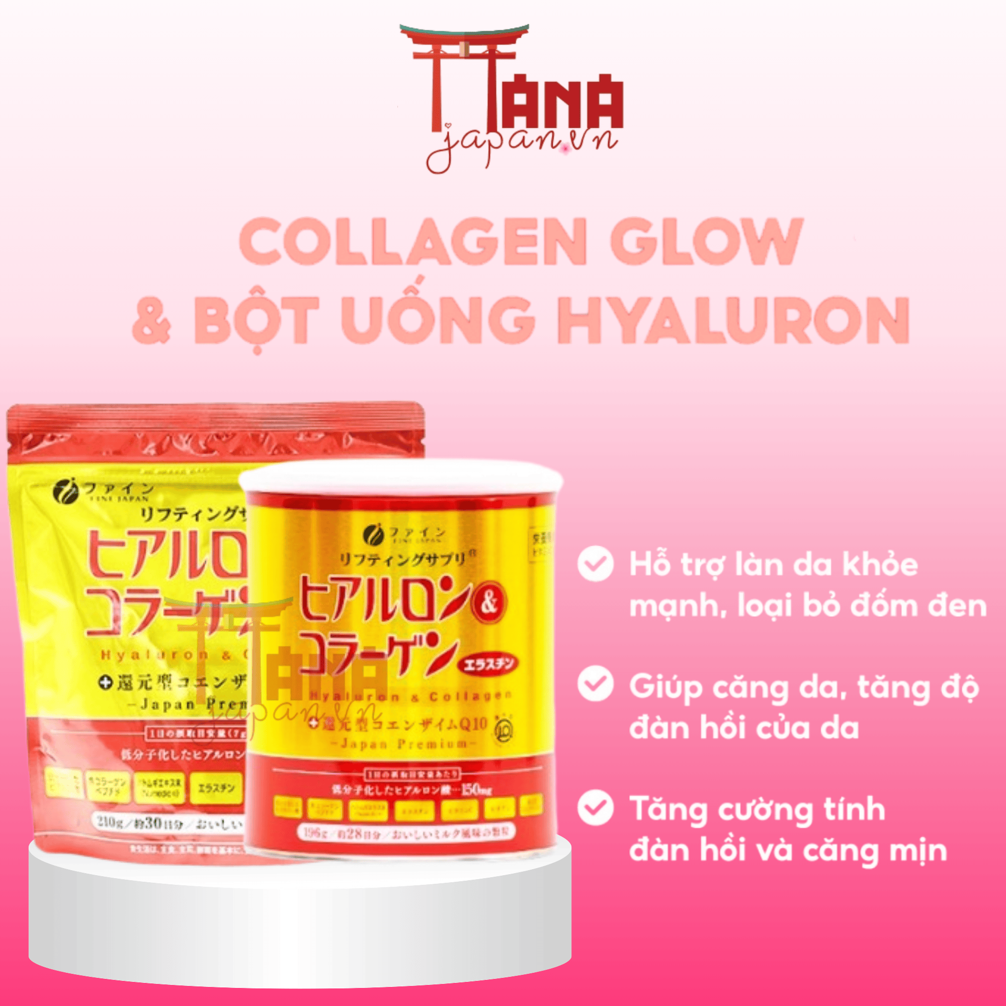Bột Uống Bổ Sung Collagen - Hyaluron - Q10 Fine Japan Hỗ Trợ Đẹp Da, Căng Bóng, Cấp Ẩm 210gr (Dạng Túi) 