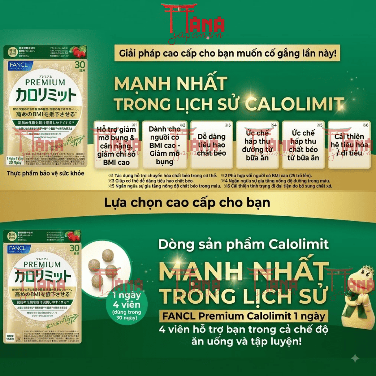 Viên Uống Fancl Premium Calorie Limit Hỗ Trợ Kiểm Soát Đường, Chất Béo, Mỡ Bụng & BMI 120 Viên